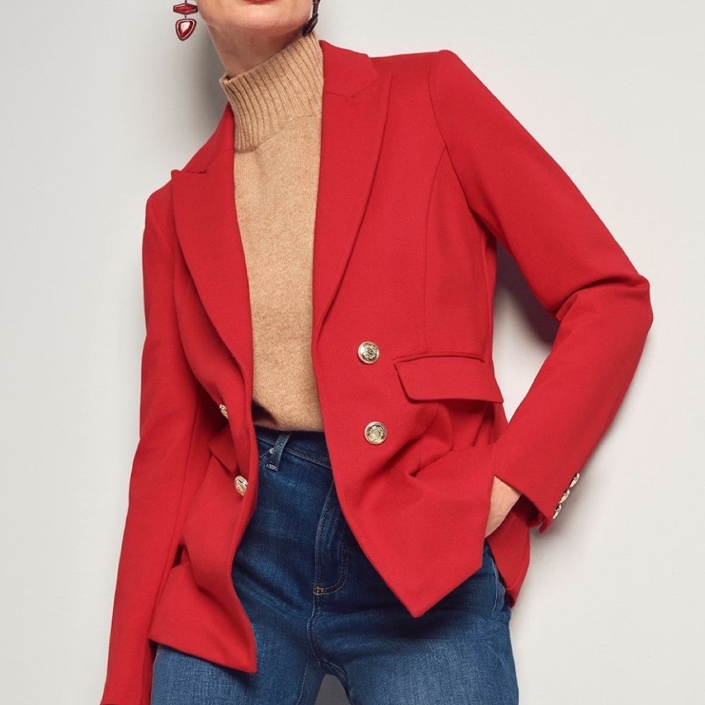 Chico’s NWT Wild Poppy Red Ponte Double Breasted Blazer Size 12